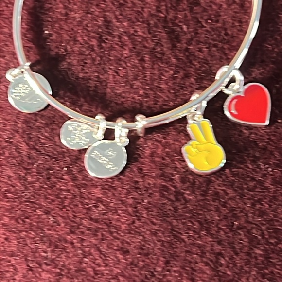 Alex and Ani Peace Hand Heart Emoji Bracelet Shiny Silver Unisex NWT. - Picture 6 of 7